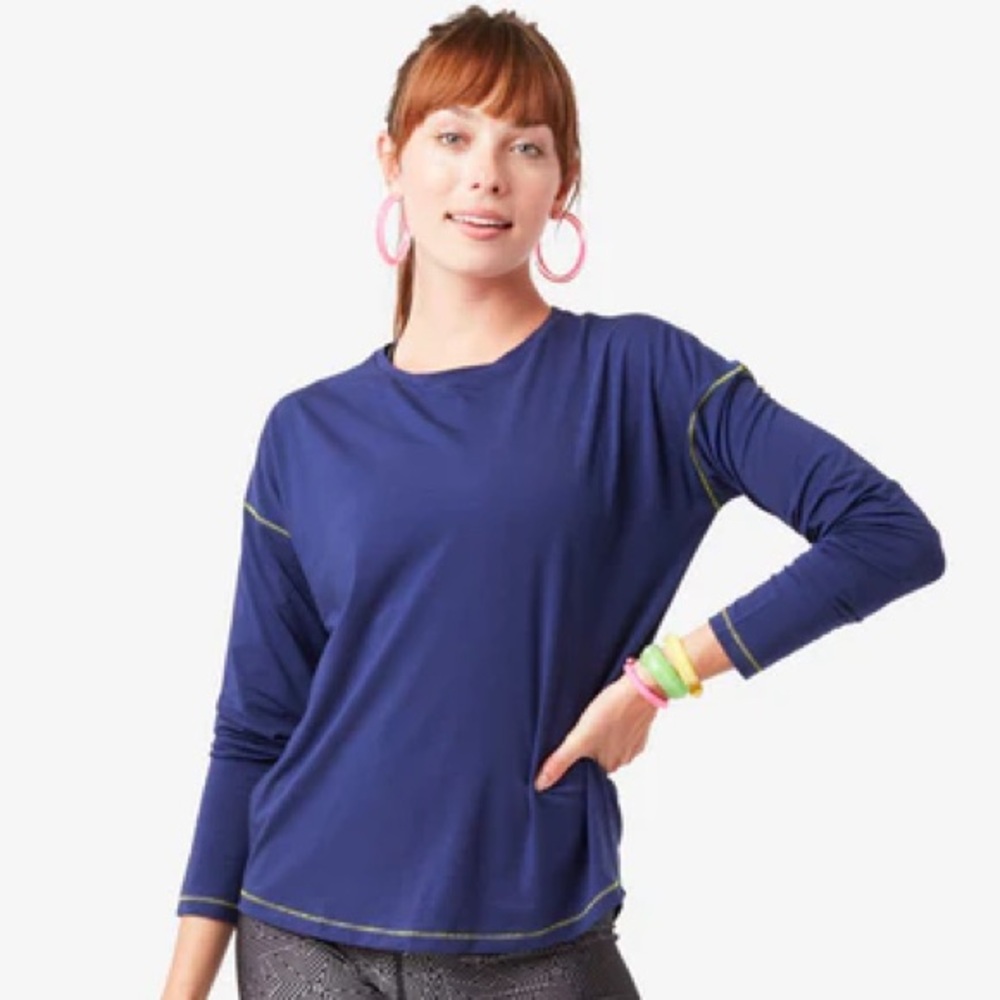 Terez Bliss Long Sleeve Tee in Deep Blue Size Small NWOT